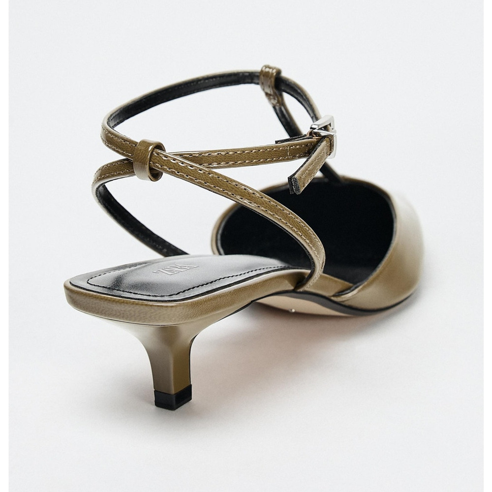 Zara Olive Green Pointed Toe T-Strap Slingback Heels NWT - Picture 16 of 16